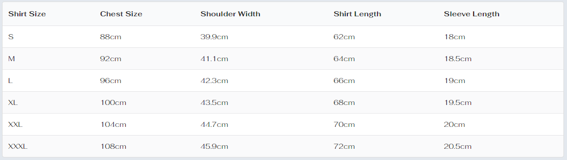 equalizer t shirt size chart