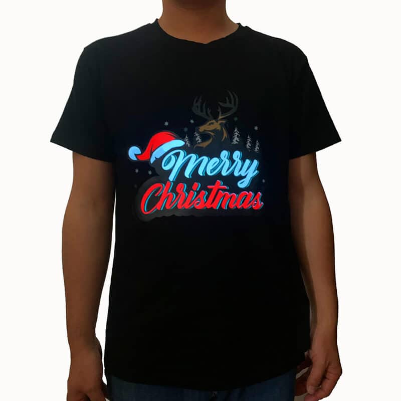 flexible led shirt with merry christmas hat design
