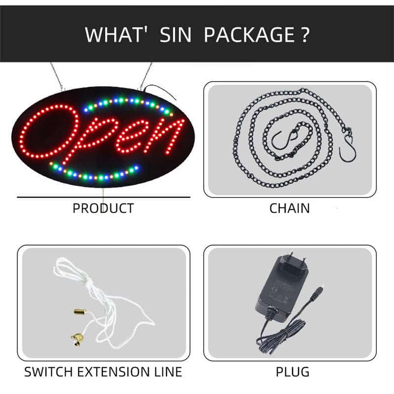 What's in led open sign packaging